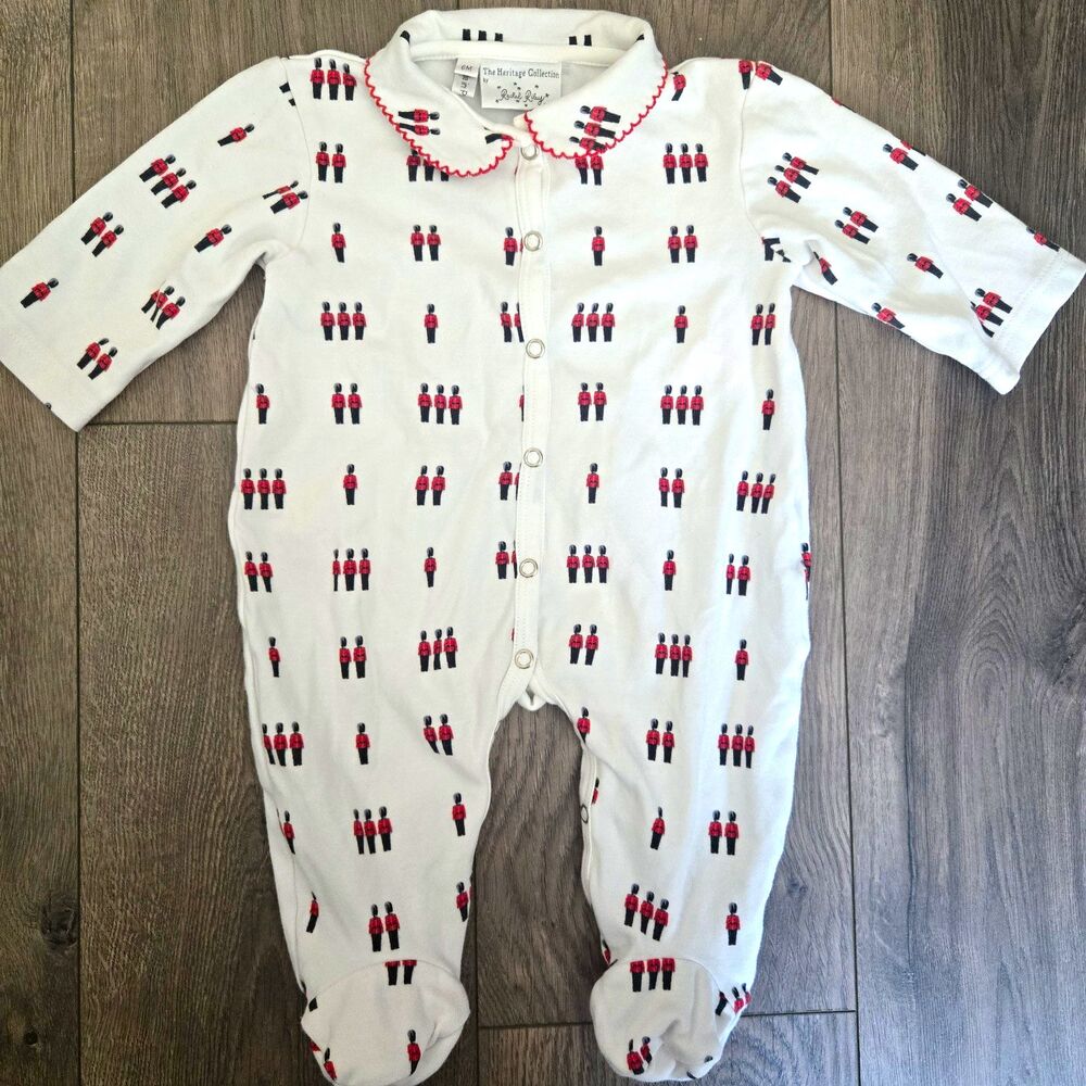 Rachel Riley 6M British Royal Guard Cotton Footed Sleeper White Red Soldier